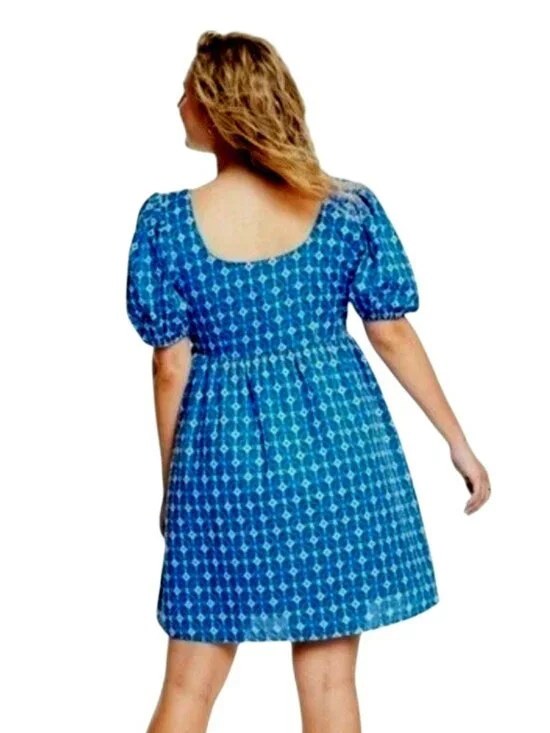 Rhode x Target Blue Embroidered Eyelet Cotton Puff Sleeve Mini Dress Womens L - Picture 2 of 12